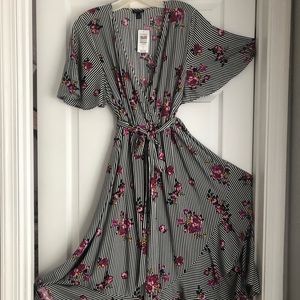 Torrid NWT - Black Floral Striped Wrap Dress.